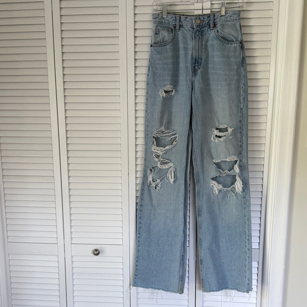 Zara distressed Straight Jeans Wide leg size 4 - Picture 8 of 10